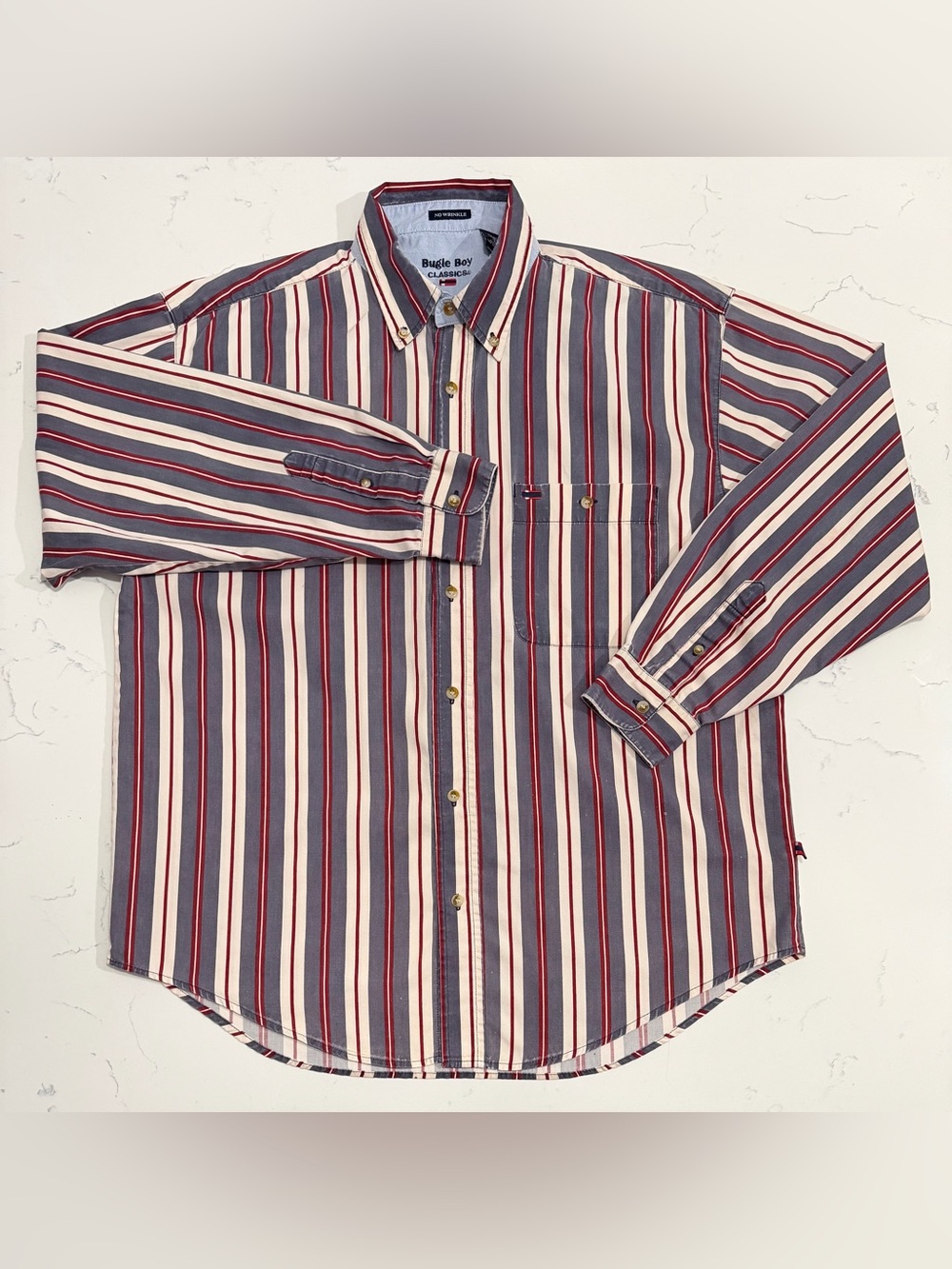 Bugle Boy Classics Striped Button Down Shirts Men’s Large Blue Red White 90s